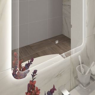 Зеркало Cezares с лазерной гравировкой, контурной подсветкой сенсорным выключателем CEZARES CZR-SPC-DUET-700-800-LED-TCH